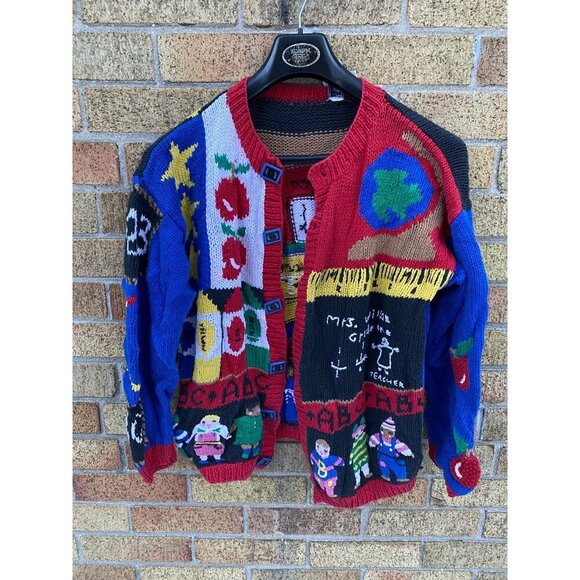 Vintage Belle Pointe School Teacher Classroom Students Cardigan Size L Sweater - Picture 5 of 10